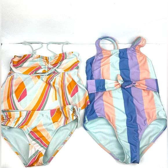 Wonder Nation Girls Multicolor One Piece/Two Piece Swimsuits Sz M 7/8 Set of 2 - Picture 1 of 14